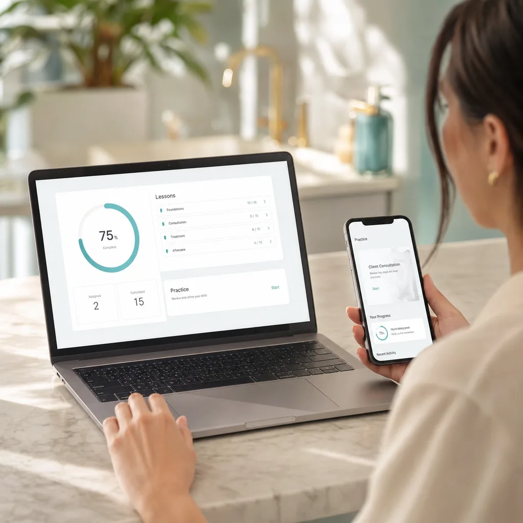 Inside the program: course dashboard with modules, lessons and reference guides